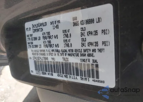 2004 Dodge Ram 1500 Slt/Laramie из США, поврежденный, VIN 1D7HU18D74J178840